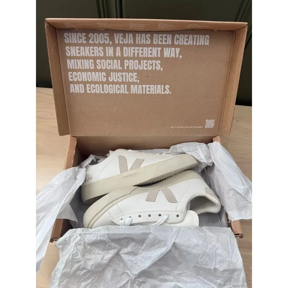 NIB Veja Extra-White Natural Suede Campo Chic Neutral Everyday Sneakers US 5 - Picture 2 of 8